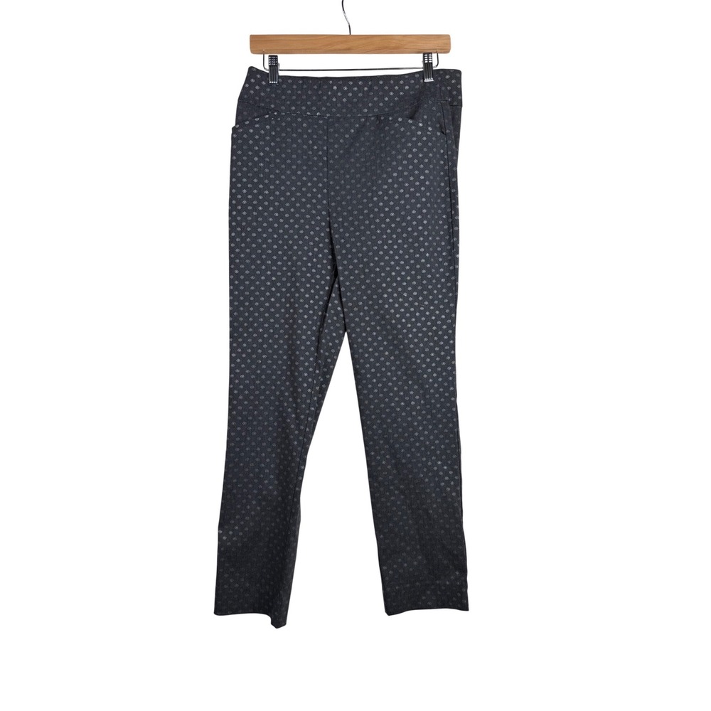 Chico's‎ Floral Printed Pants size Medium Gray/White